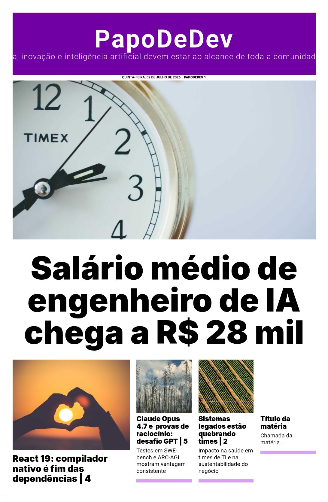 Capa da edição de Quinta-feira, 02 de julho de 2026